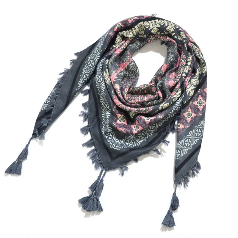 Women's Bohemian Winter Scarf – Retro Floral Wrap Shawl