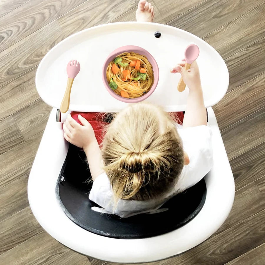 3-Piece Silicone Baby Feeding Set – Suction Bowl & Learning Tableware