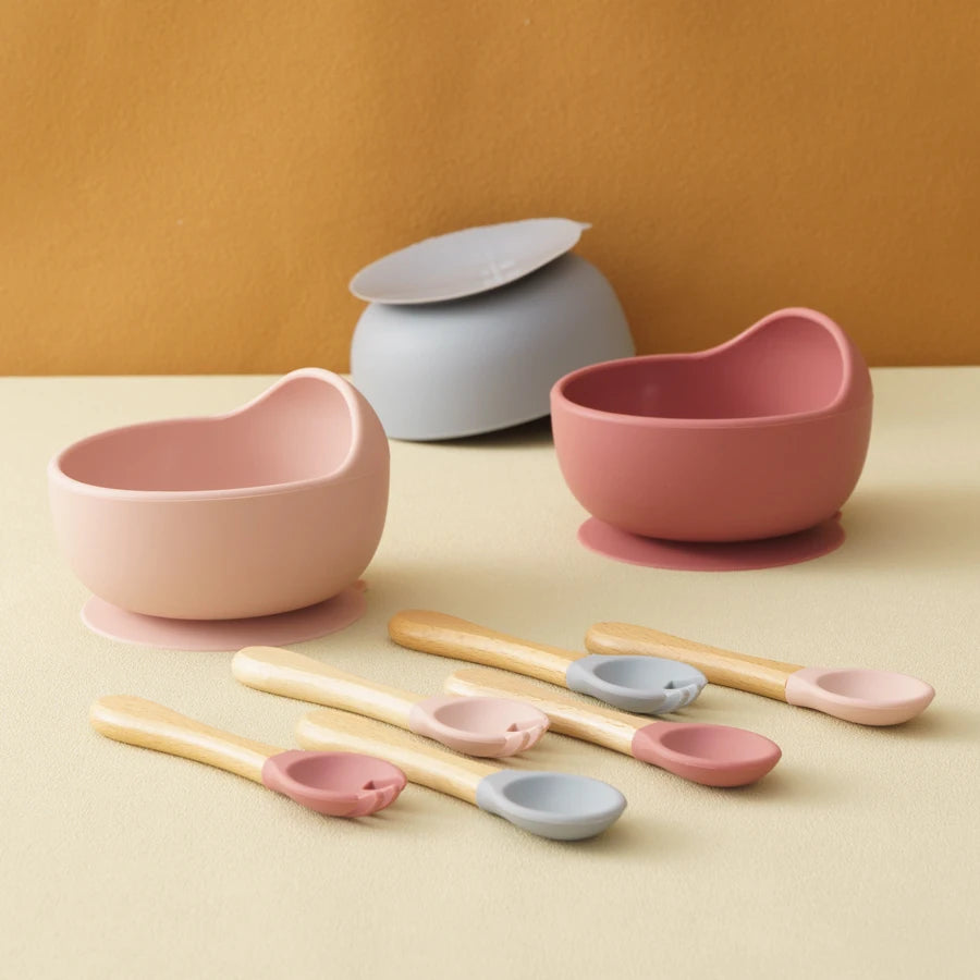 3-Piece Silicone Baby Feeding Set – Suction Bowl & Learning Tableware