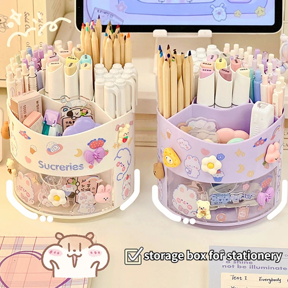 Rotating Pen Holder & Desktop Organizer – Cute Stationery Storage