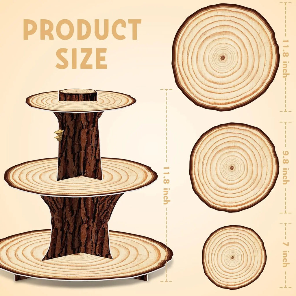 3-Tier Wooden Cupcake Stand – Rustic Dessert Display for Parties