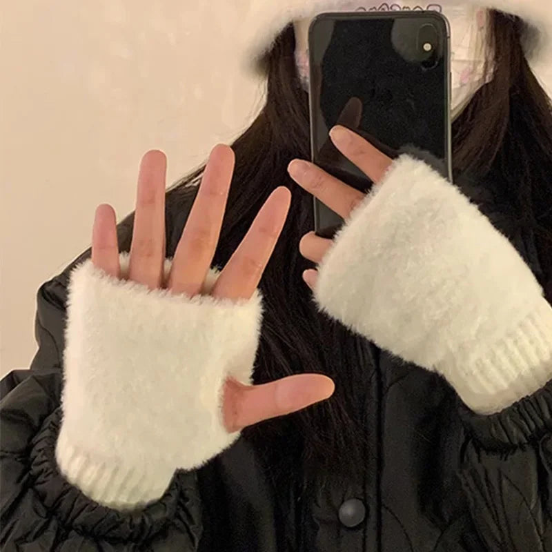 Women's Soft Knit Fingerless Gloves – Warm Winter Half Finger Gloves