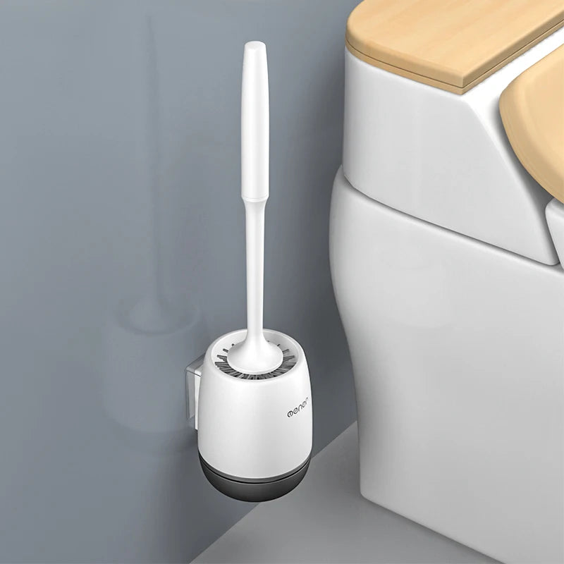 Silicone Toilet Brush with Holder – Wall-Mounted Bathroom Cleaning Brush