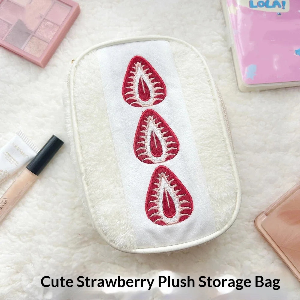 Cute Embroidered Strawberry Pencil Case