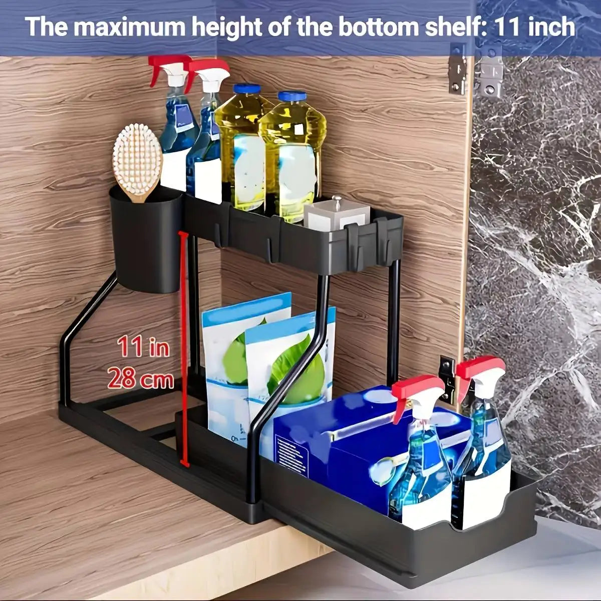 2-Tier Pull-Out Under Sink Organizer Storage Rack