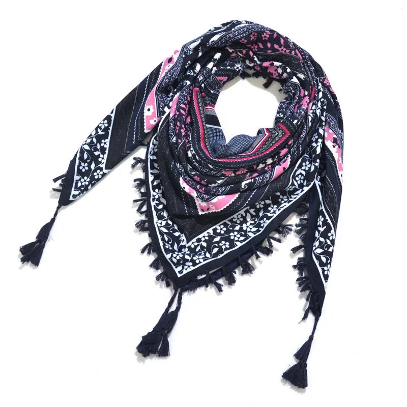 Women's Bohemian Winter Scarf – Retro Floral Wrap Shawl