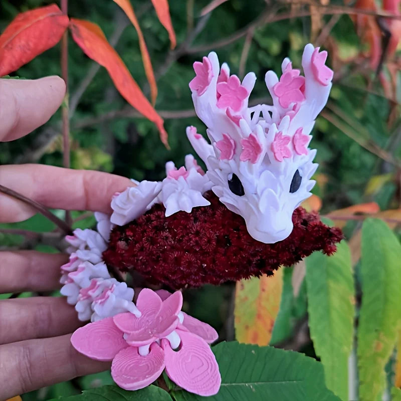 3D Printed Cherry Blossom Dragon Statue – Colorful Fantasy Decor