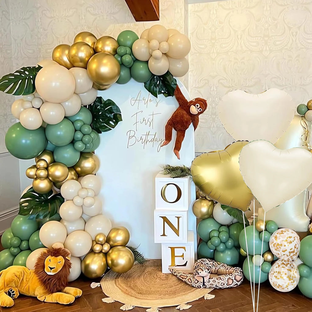 109-Piece Green, White & Gold Balloon Garland Arch Kit