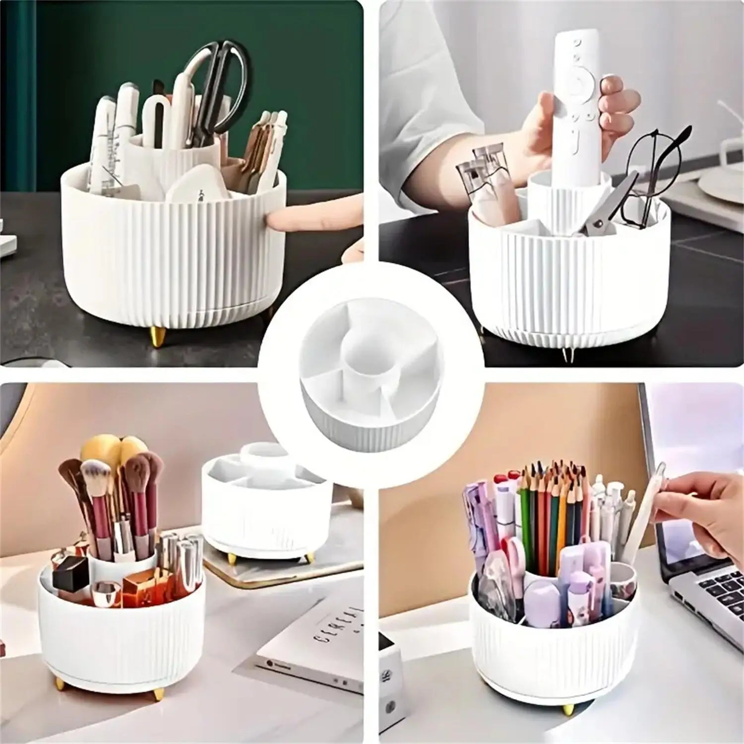 360° Rotating Makeup Organizer with Storage Compartments