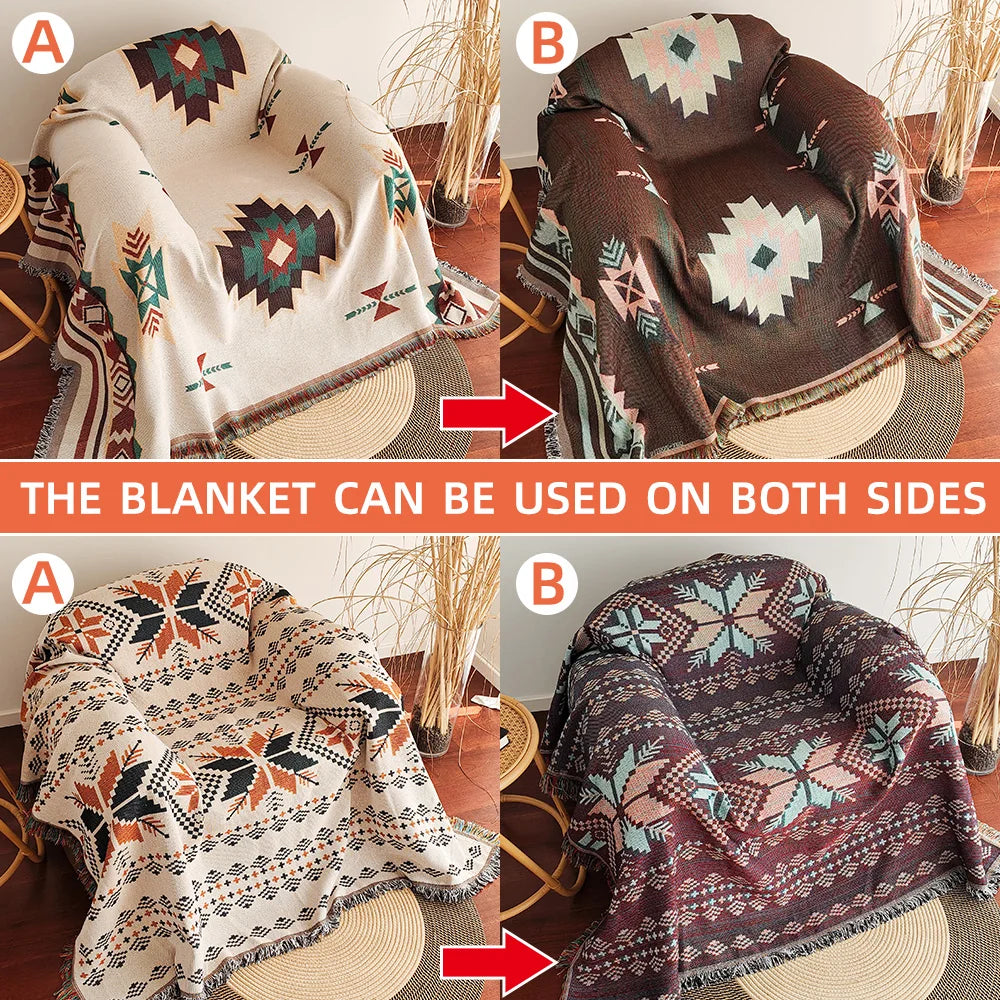 Aztec Boho Oversized Throw Blanket with Fringe