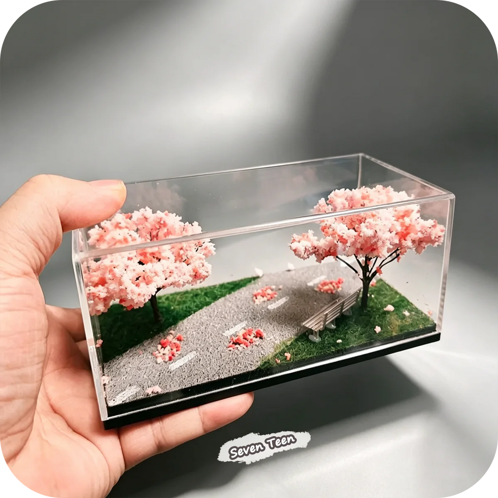 Cherry Blossom Miniature Display Box – Japanese Scene Home Decor