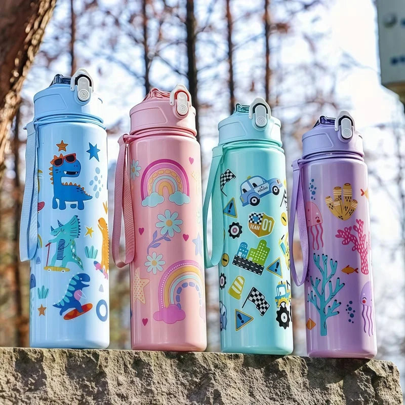 750ml Kids Water Bottle with Straw & Silicone Sleeve