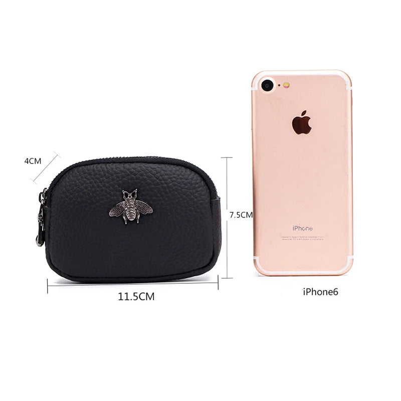 Women's Mini Leather Coin Purse with Double Zipper