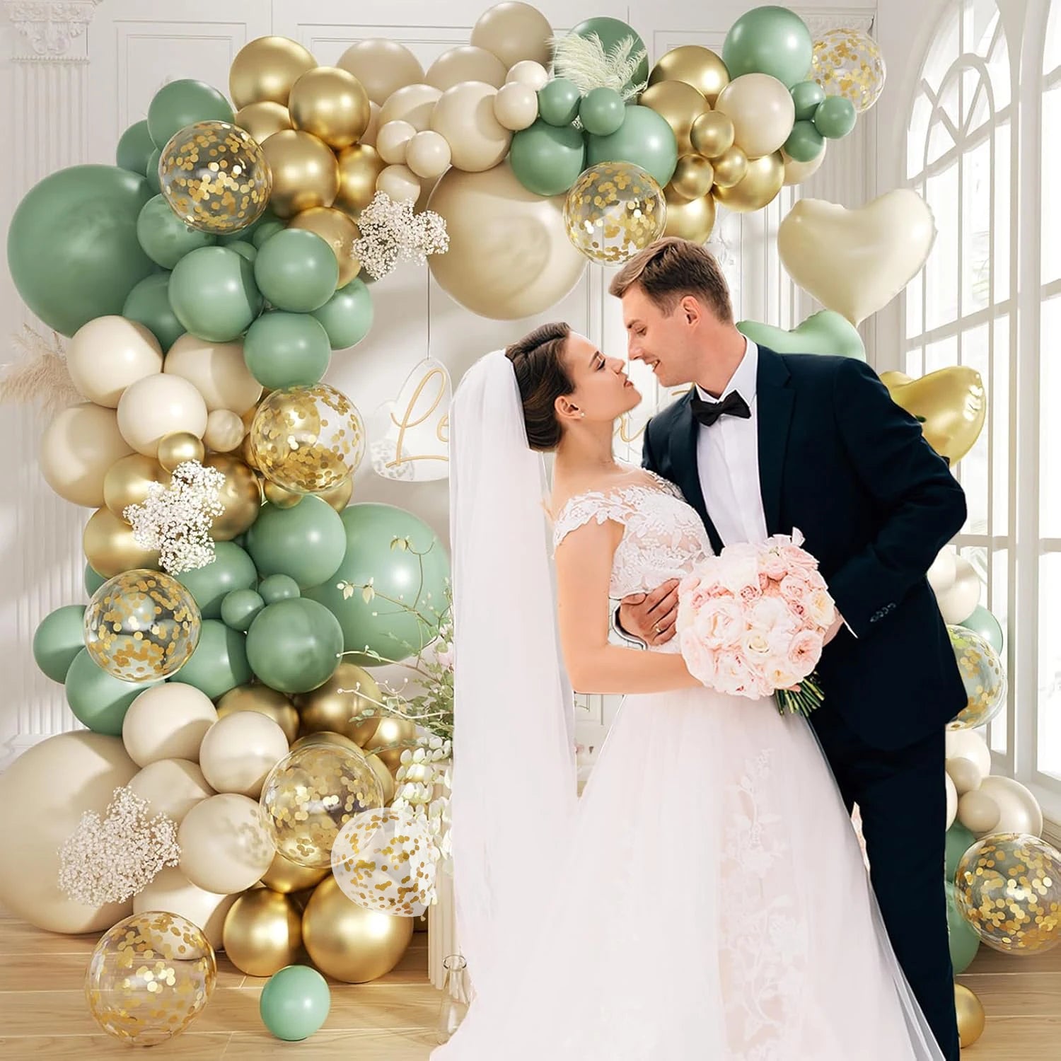 109-Piece Green, White & Gold Balloon Garland Arch Kit