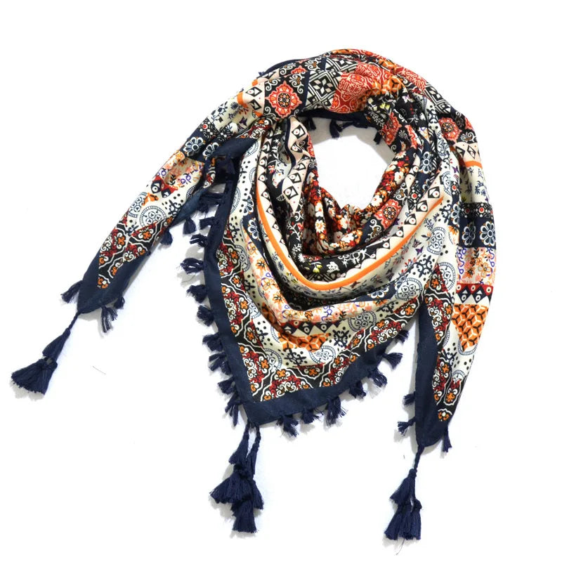 Women's Bohemian Winter Scarf – Retro Floral Wrap Shawl