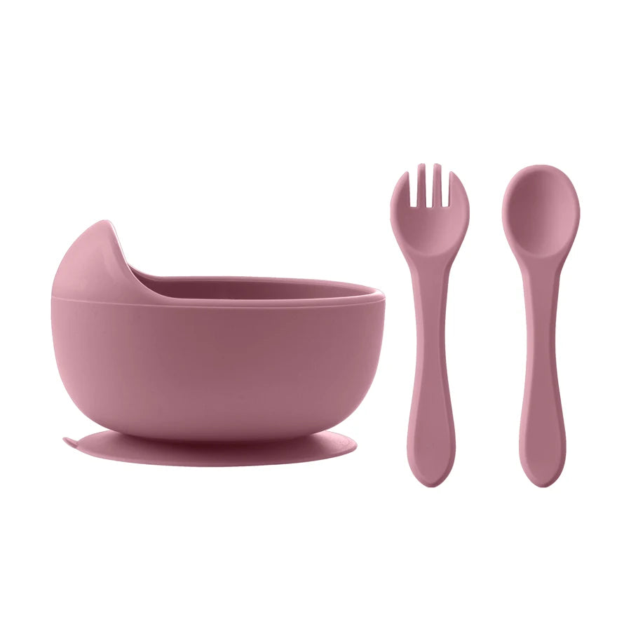 3-Piece Silicone Baby Feeding Set – Suction Bowl & Learning Tableware