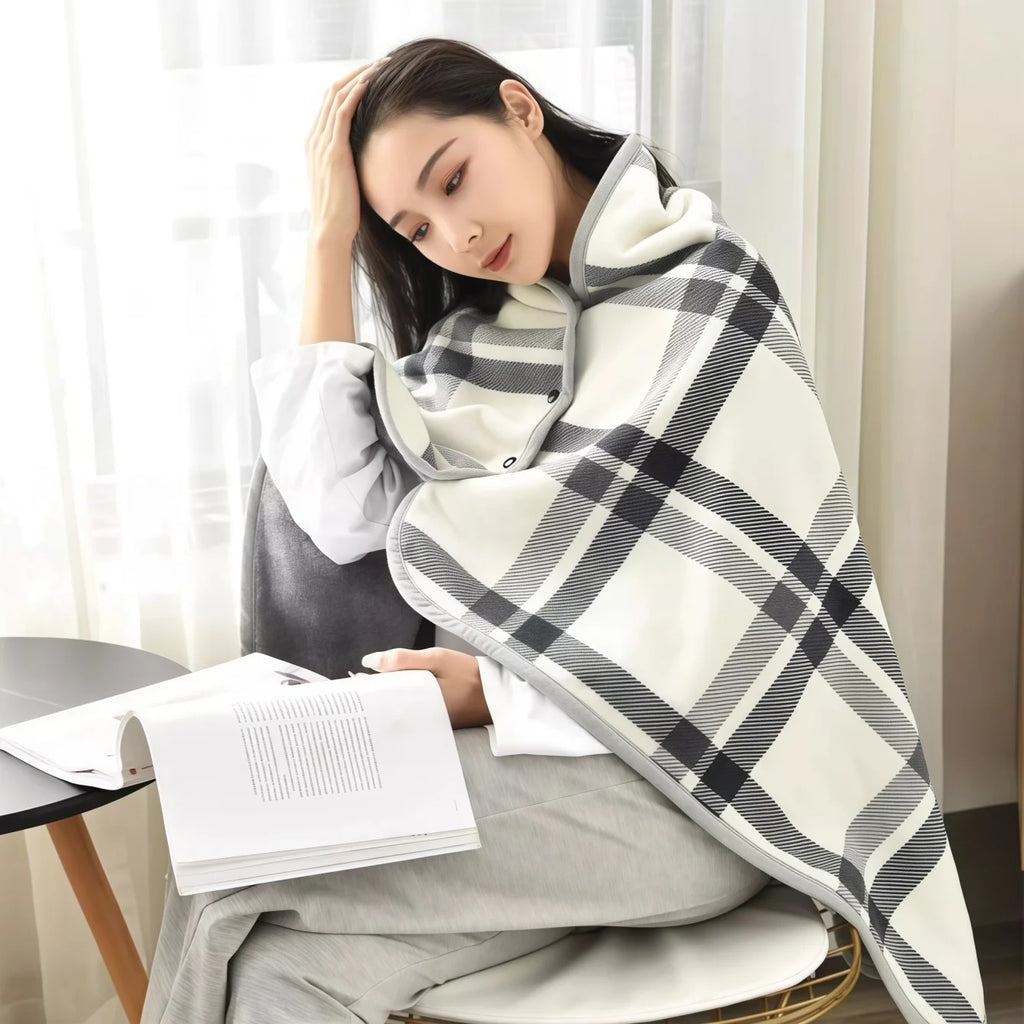 Fleece Wearable Blanket, Plaid Lap Blanket Comfy Poncho Throw