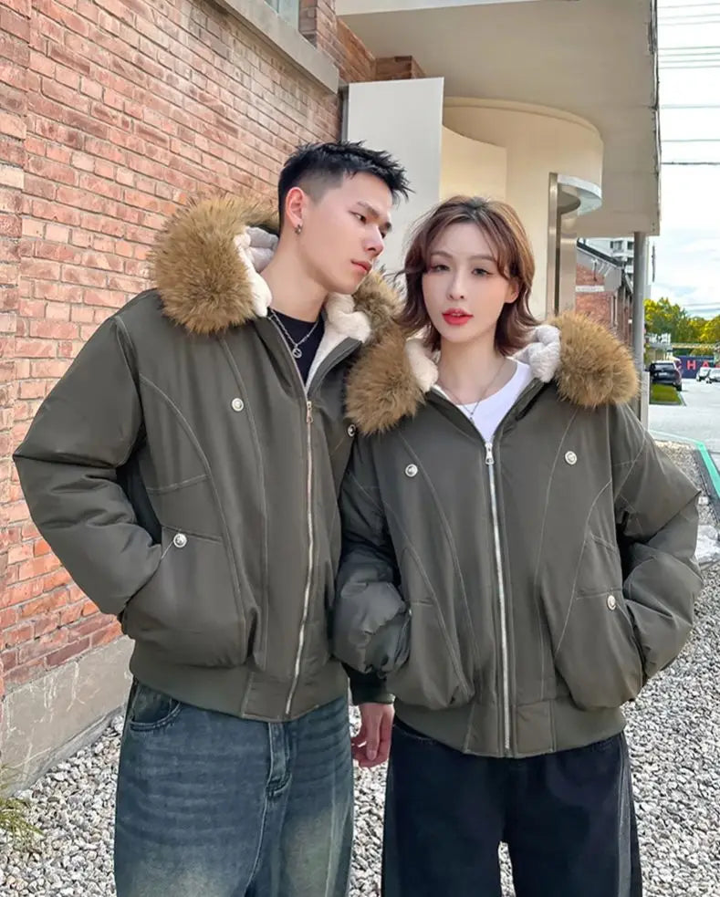 Women's Fur Collar Hooded Winter Parka – Warm Padded Coat