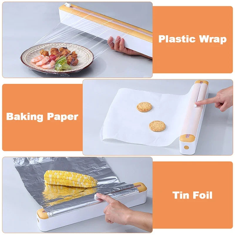 Magnetic Plastic Wrap Dispenser with Cutter – Kitchen Food Film Organizer