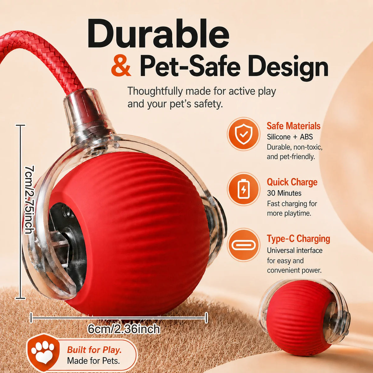 Rechargeable Automatic Rolling Interactive Dog Ball