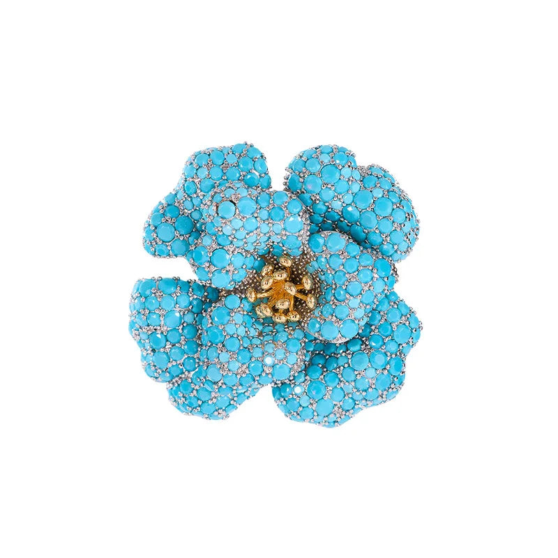 Elegant Blue 3D Flower Brooch for Women