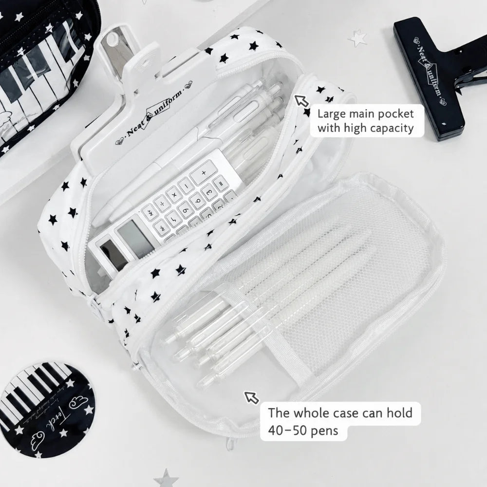 Korean Style Piano Keyboard Pencil Case – Multi-Layer Pen Bag