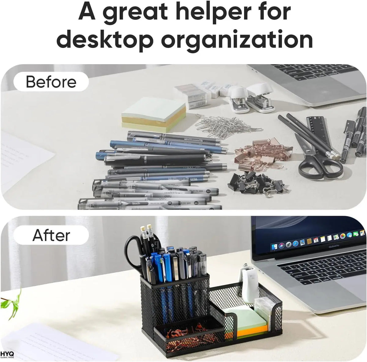 Mesh Desk Organizer with Pen Holder and Storage Compartments
