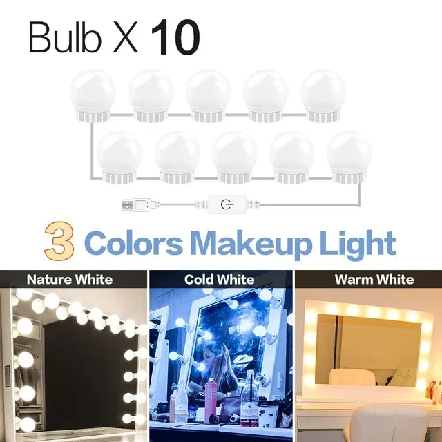 10 LED Vanity Mirror Lights with USB Dimmable Bulbs