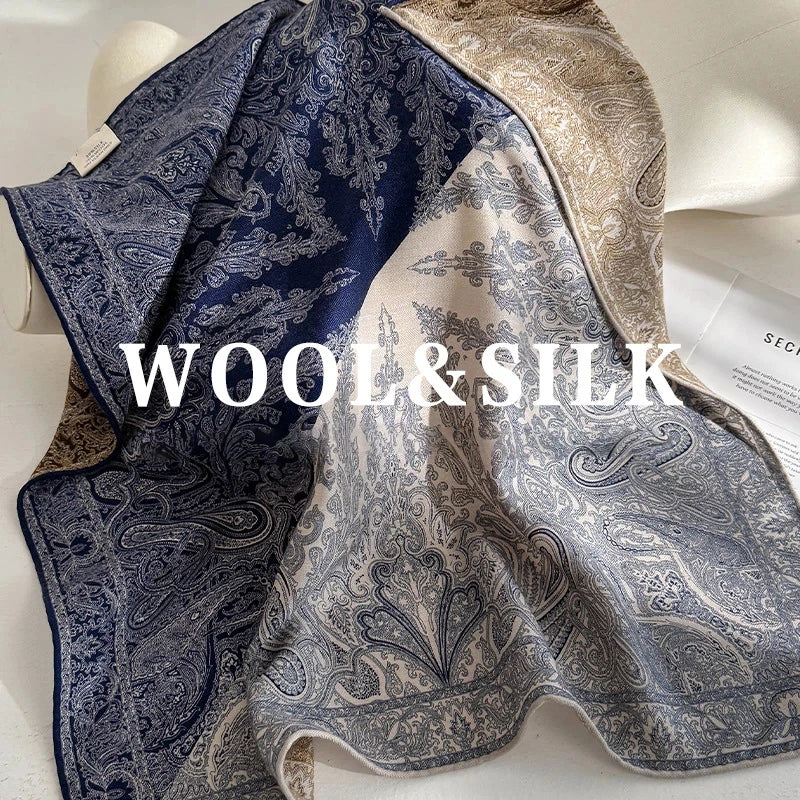 Women's Wool Silk Winter Scarf – Elegant Vintage Paisley Shawl