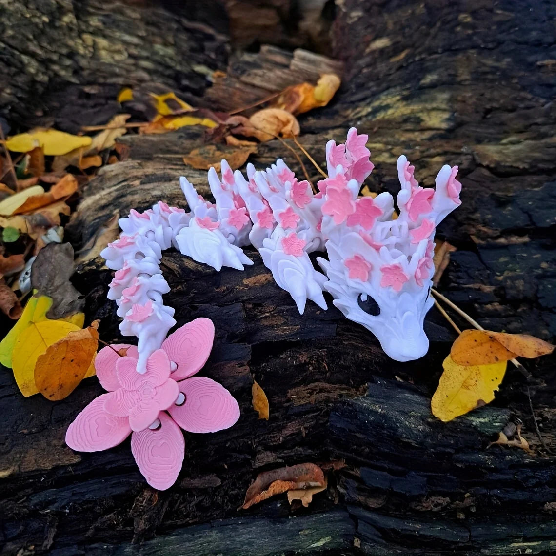 3D Printed Cherry Blossom Dragon Statue – Colorful Fantasy Decor