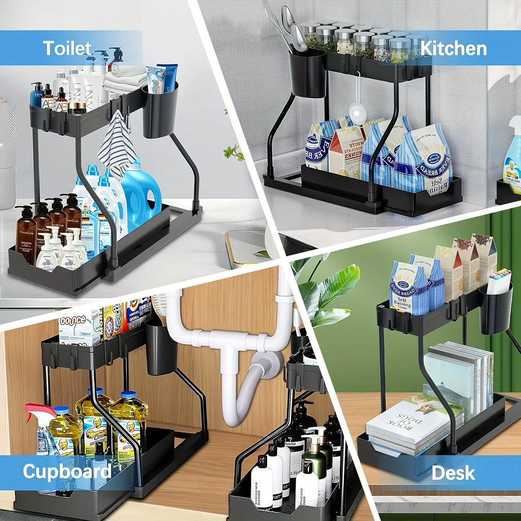 2-Tier Pull-Out Under Sink Organizer Storage Rack