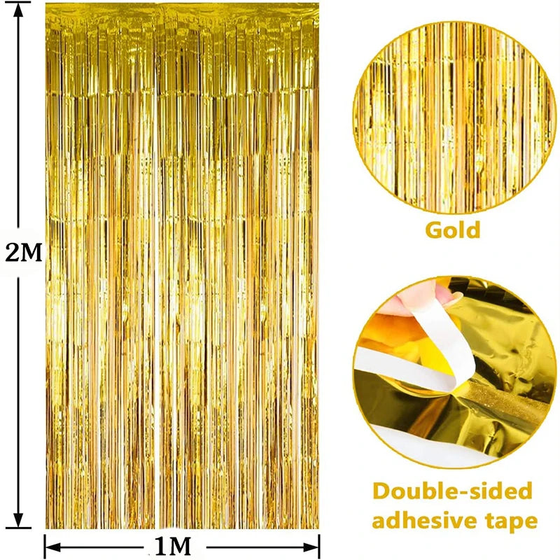 Metallic Tinsel Foil Fringe Curtain – Christmas Party Backdrop Decor