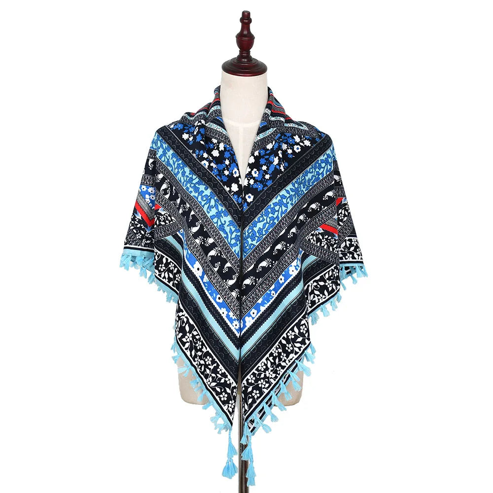 Women's Bohemian Winter Scarf – Retro Floral Wrap Shawl