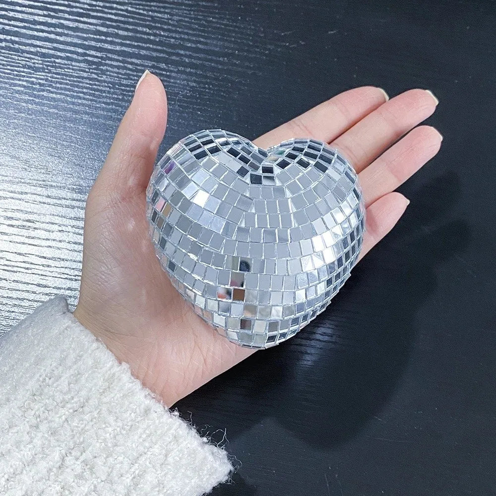 Heart-Shaped Mirror Disco Ball – Reflective Hanging Party Decor