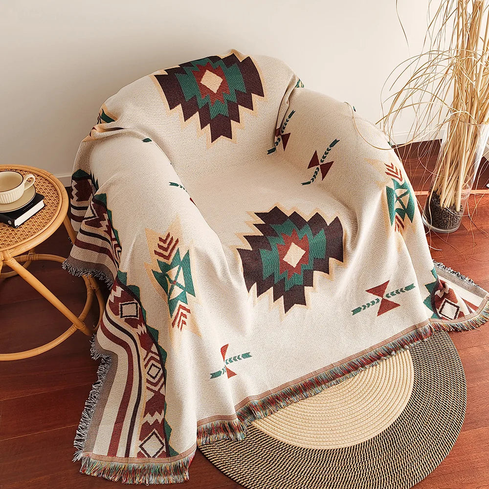 Aztec Boho Oversized Throw Blanket with Fringe