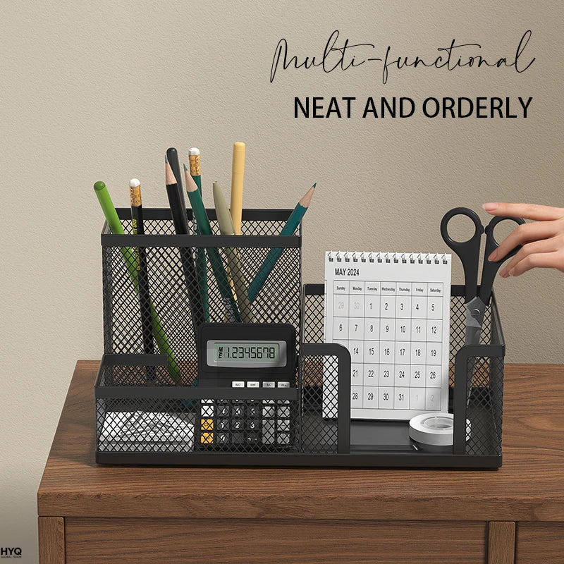 Mesh Desk Organizer with Pen Holder and Storage Compartments