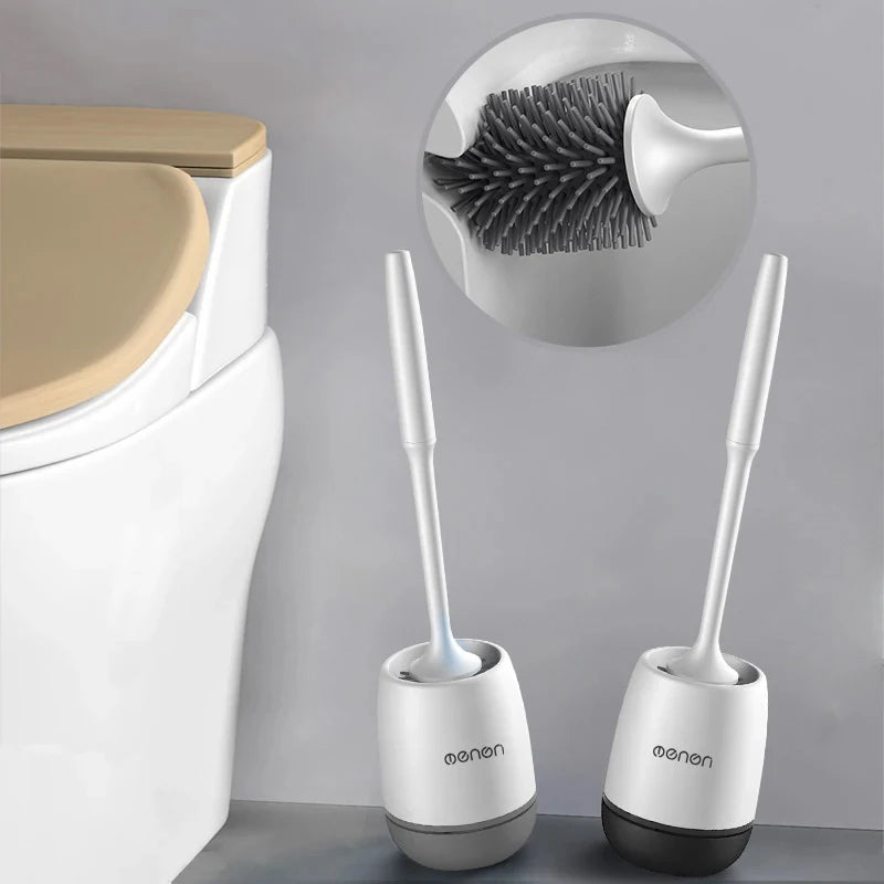 Silicone Toilet Brush with Holder – Wall-Mounted Bathroom Cleaning Brush