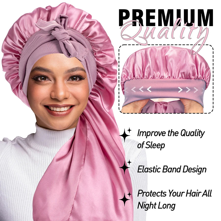 Women's Extra Long Satin Hair Bonnet – Elastic Sleep Cap