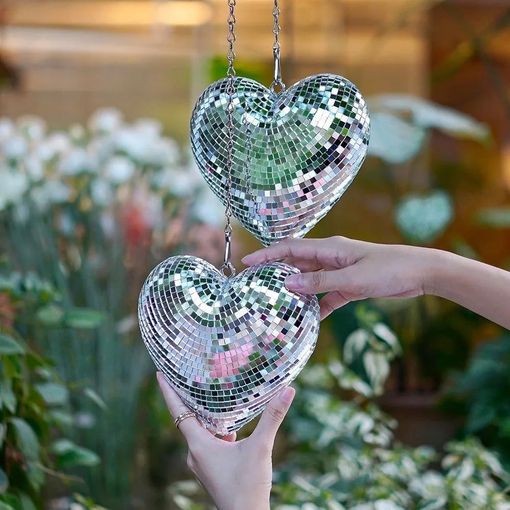 Heart-Shaped Mirror Disco Ball – Reflective Hanging Party Decor