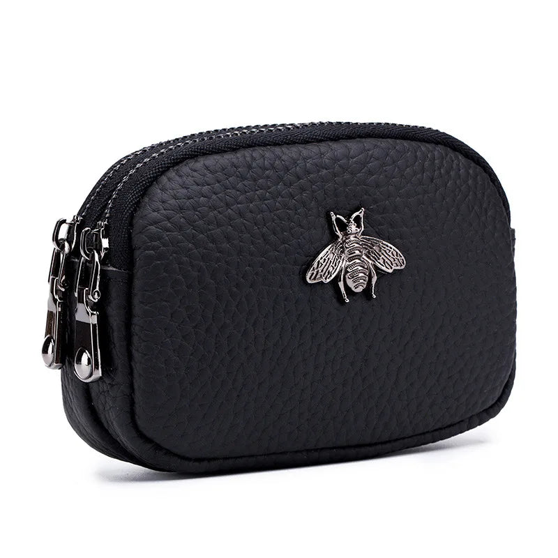 Women's Mini Leather Coin Purse with Double Zipper