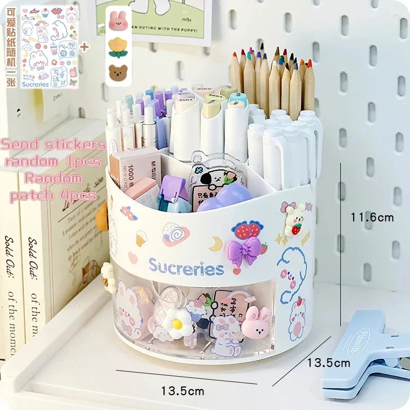 Rotating Pen Holder & Desktop Organizer – Cute Stationery Storage