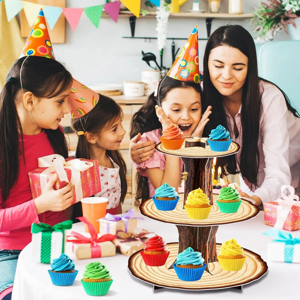 3-Tier Wooden Cupcake Stand – Rustic Dessert Display for Parties