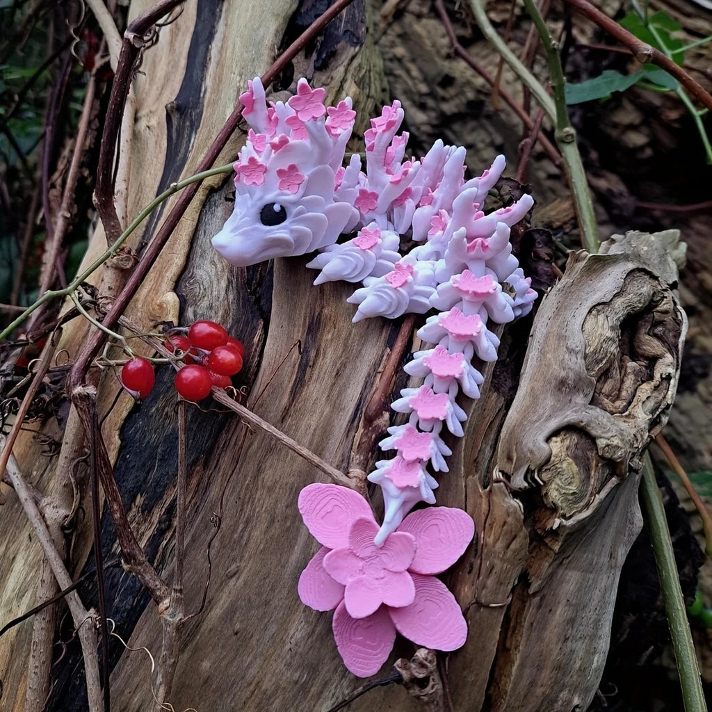 3D Printed Cherry Blossom Dragon Statue – Colorful Fantasy Decor