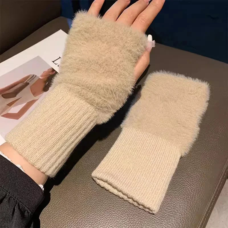 Women's Soft Knit Fingerless Gloves – Warm Winter Half Finger Gloves