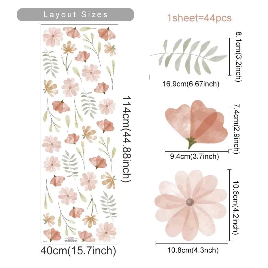 Boho Watercolor Floral Wall Stickers for Home Decor