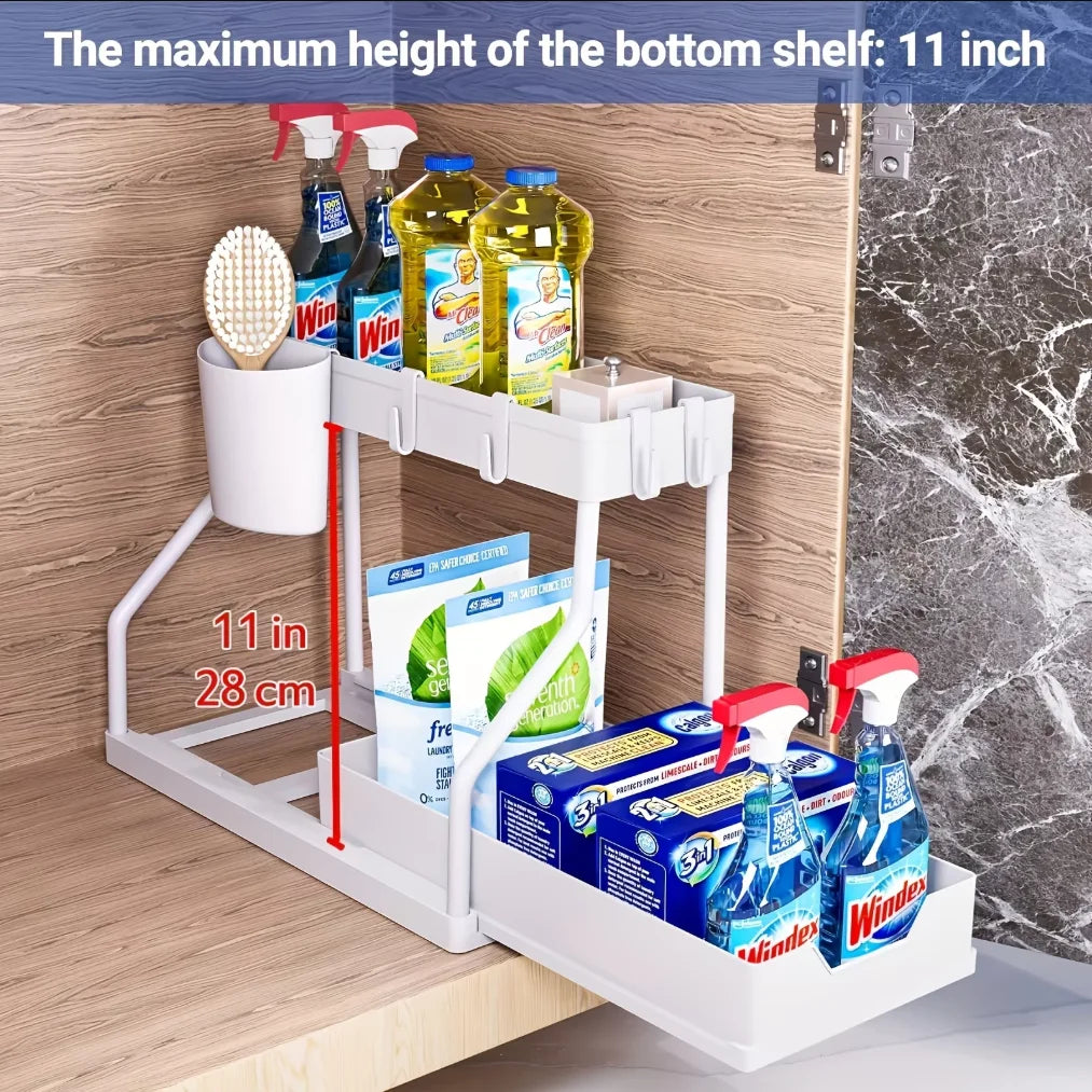 2-Tier Pull-Out Under Sink Organizer Storage Rack