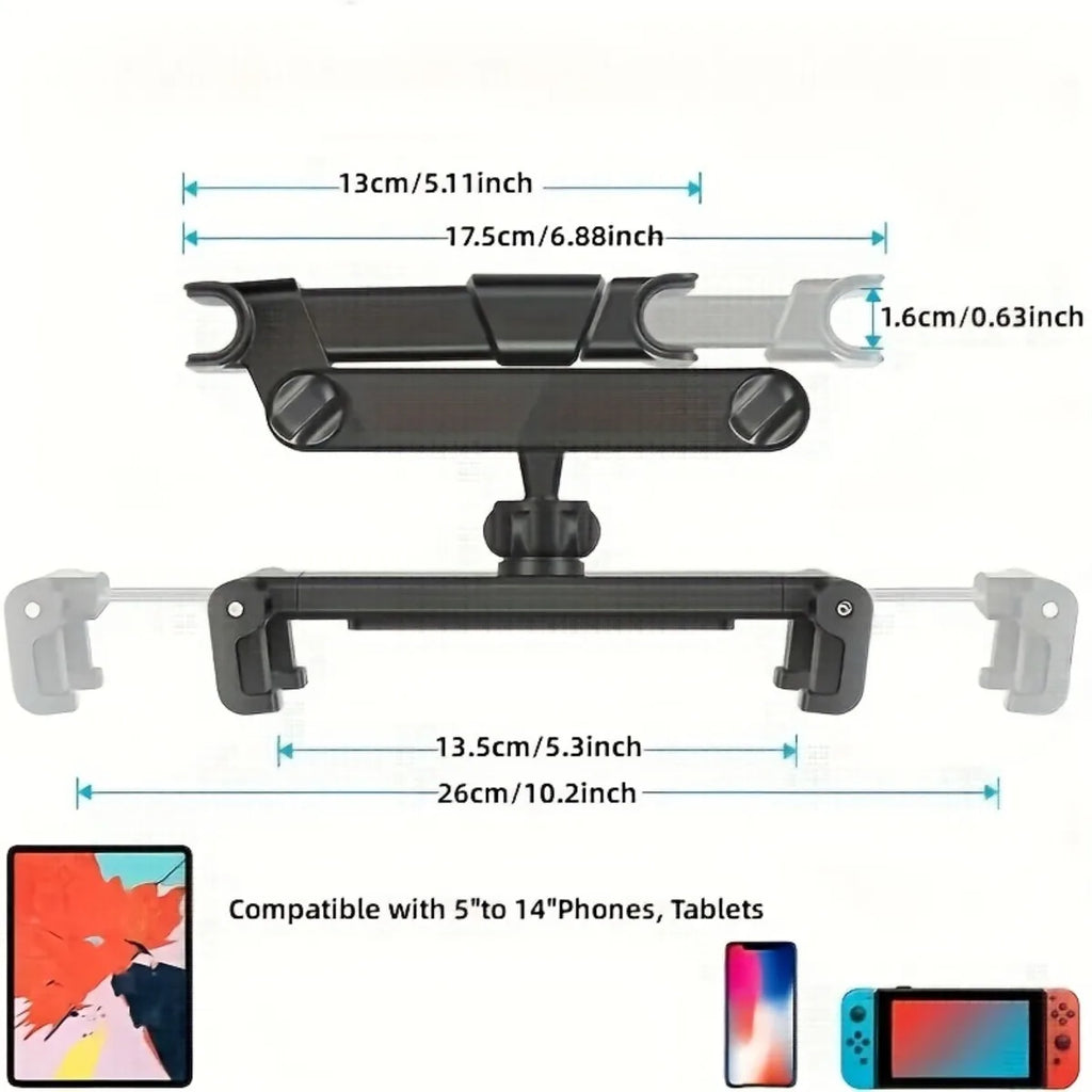 Car Headrest Tablet Holder – Adjustable Back Seat Mount