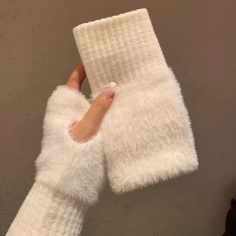 Women's Soft Knit Fingerless Gloves – Warm Winter Half Finger Gloves