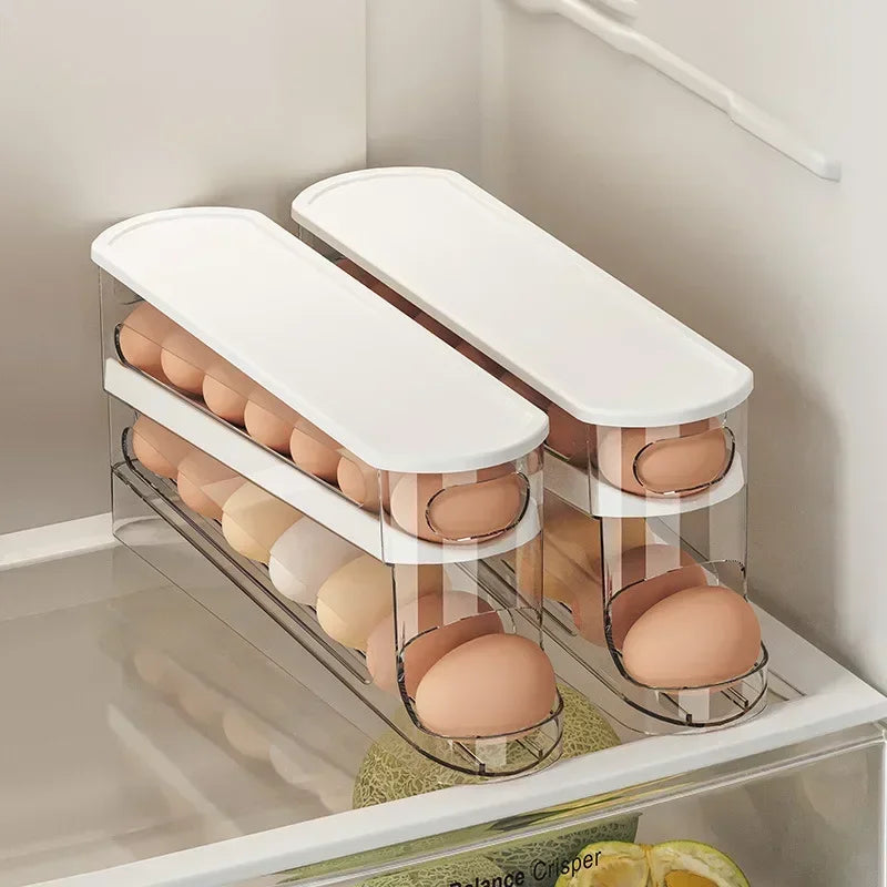2-Tier Automatic Rolling Egg Organizer – Refrigerator Storage Holder