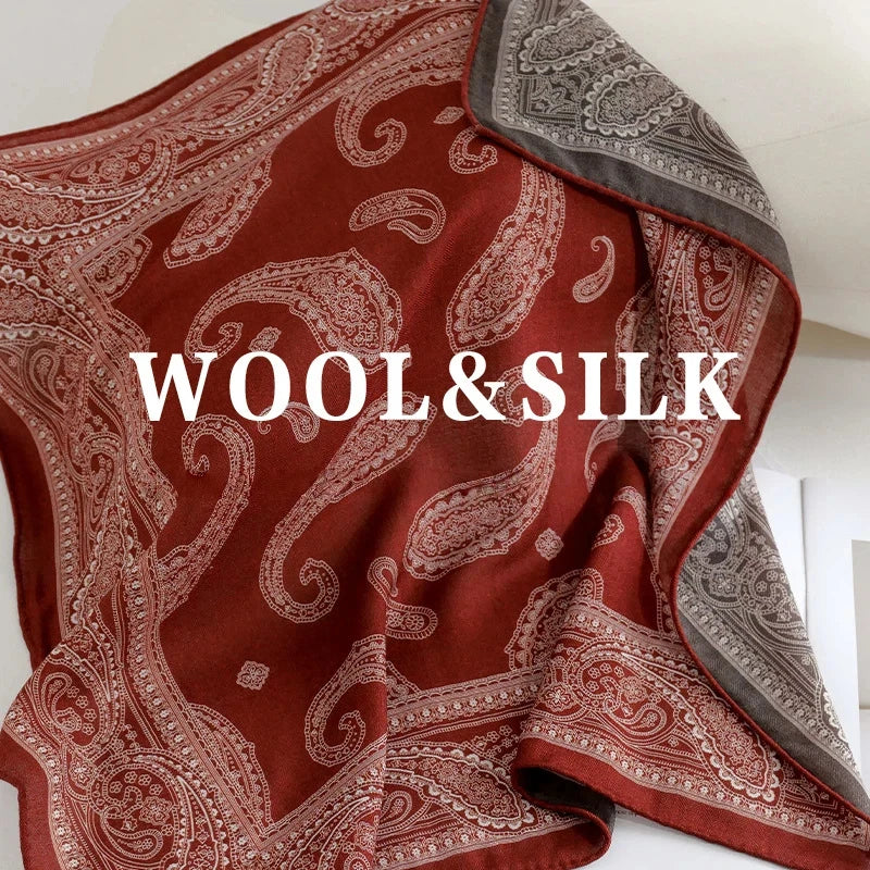 Women's Wool Silk Winter Scarf – Elegant Vintage Paisley Shawl